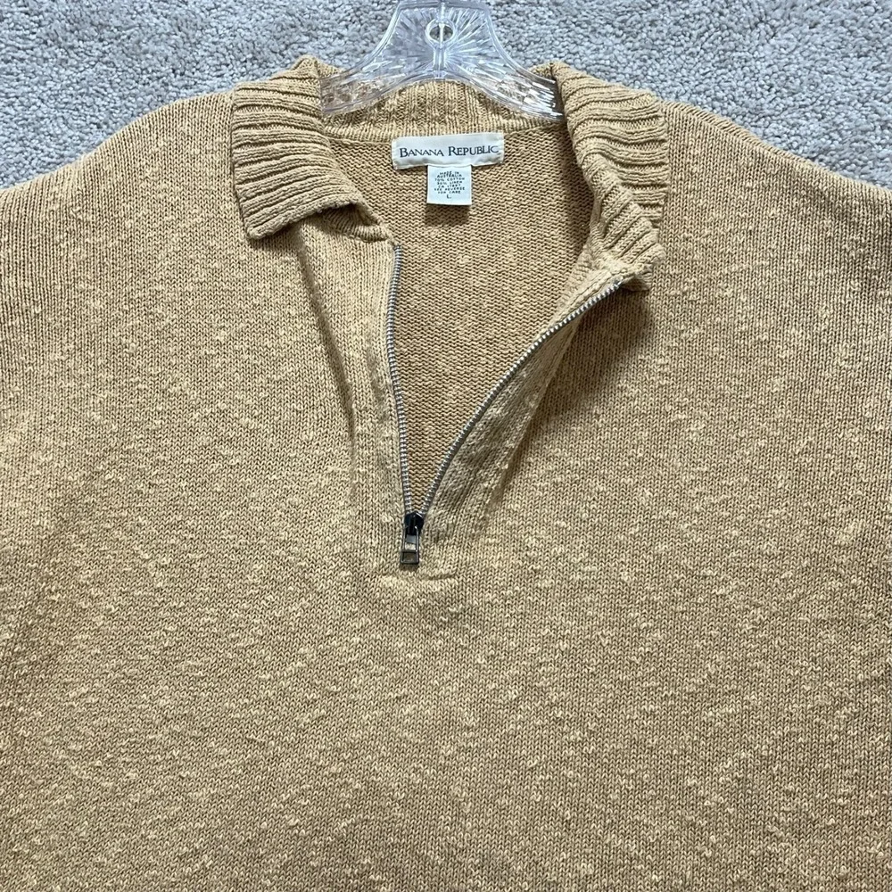Banana Republic Sweater Men's‎ Large Beige Dad 1/4 Zip Long Sleeves Pullover